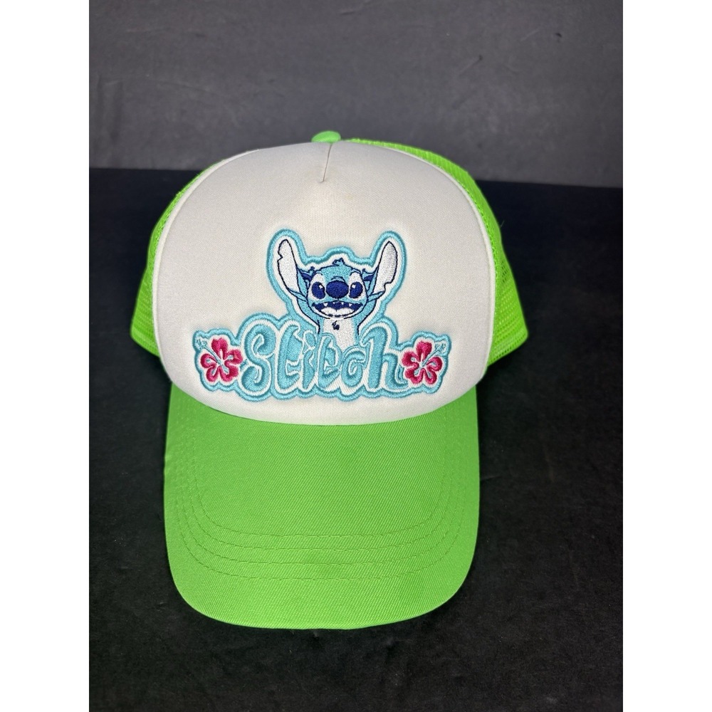 Disney Lilo & Stitch Trucker Hat Green White Hibiscus Embroidered Snapback